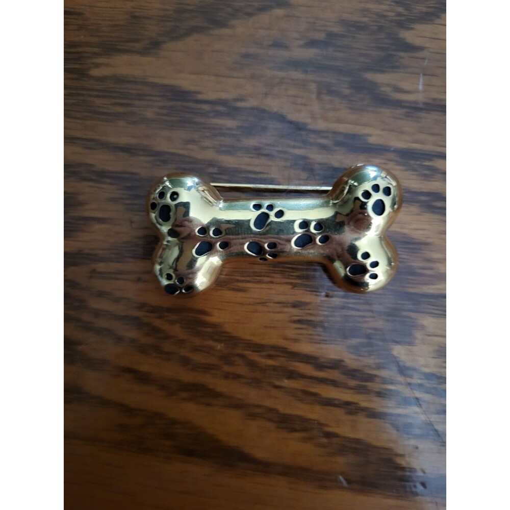 Anne Klein Gold-Tone Paw Print Dog Bone Brooch Signed
